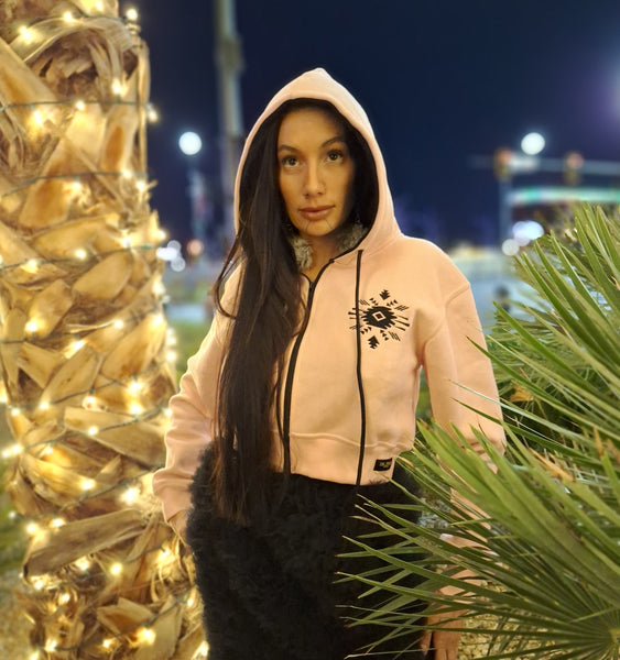 Women's Southwest Pink Zip Crop